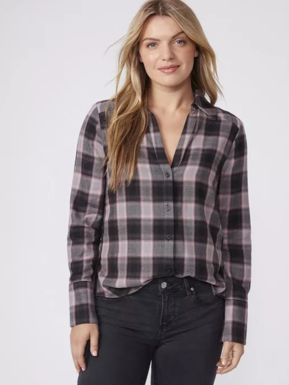 PAIGE Davlyn Plaid Button-Front Shirt | Size L | Cotton Rayon